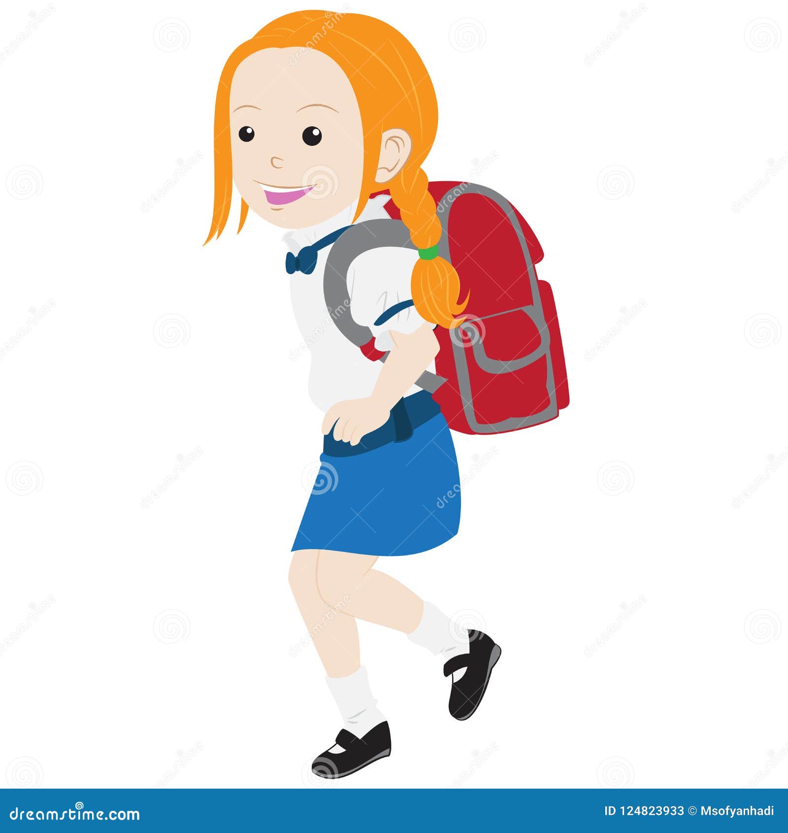 Happy Cartoon Girl Go Back To School. Stock Vector - Illustration of young,  girl: 124823933