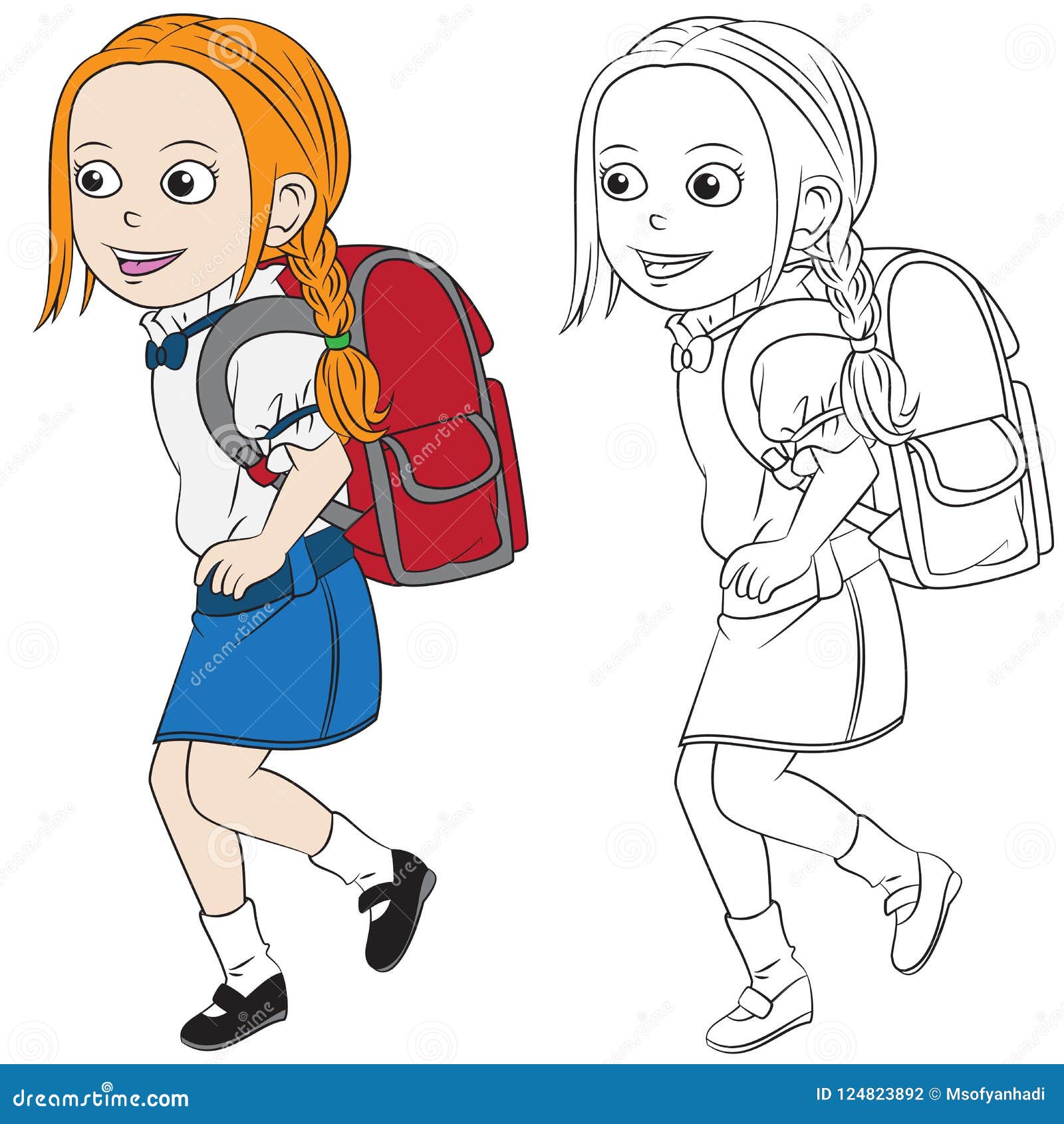 Happy Cartoon Girl Go Back To School. Outline in Separated Layer for Easy  Color Editing Stock Vector - Illustration of view, uniform: 124823892