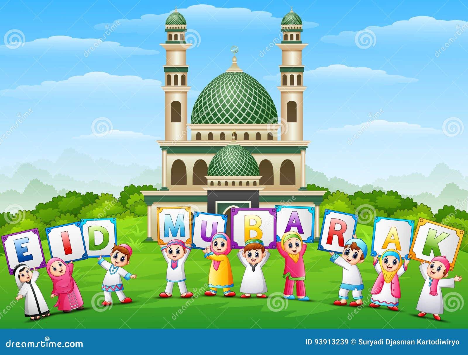 Happy Cartoon Kids Celebrate Eid Mubarak Stock Vector - Illustration of islamic, jungle: 93913239 Happy Cartoon Kids Celebrate Eid Mubarak Stock Vector - Illustration of islamic, jungle: 93913239