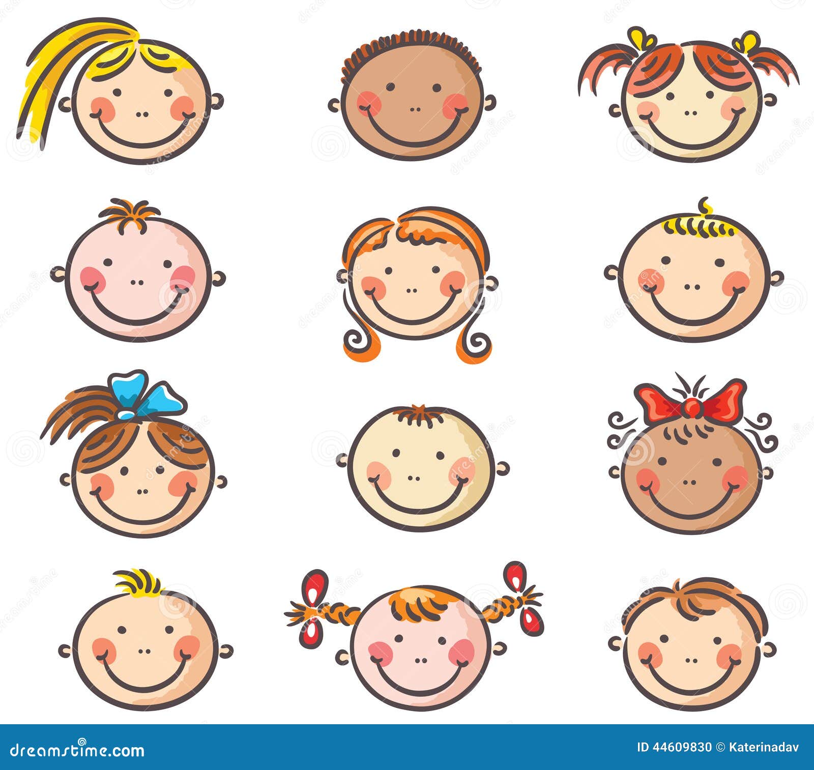 Happy Cartoon Kids Faces Stock Vector Illustration Of Vector 44609830