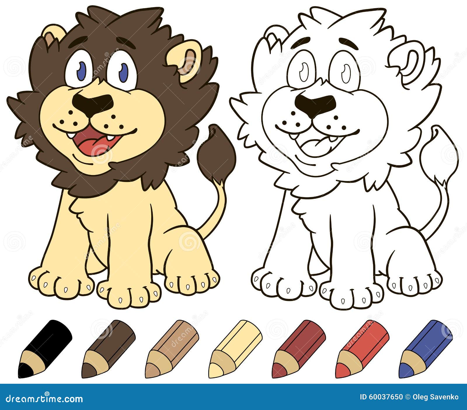 Happy Cartoon Lion. Vector Coloring Book Illustration ...