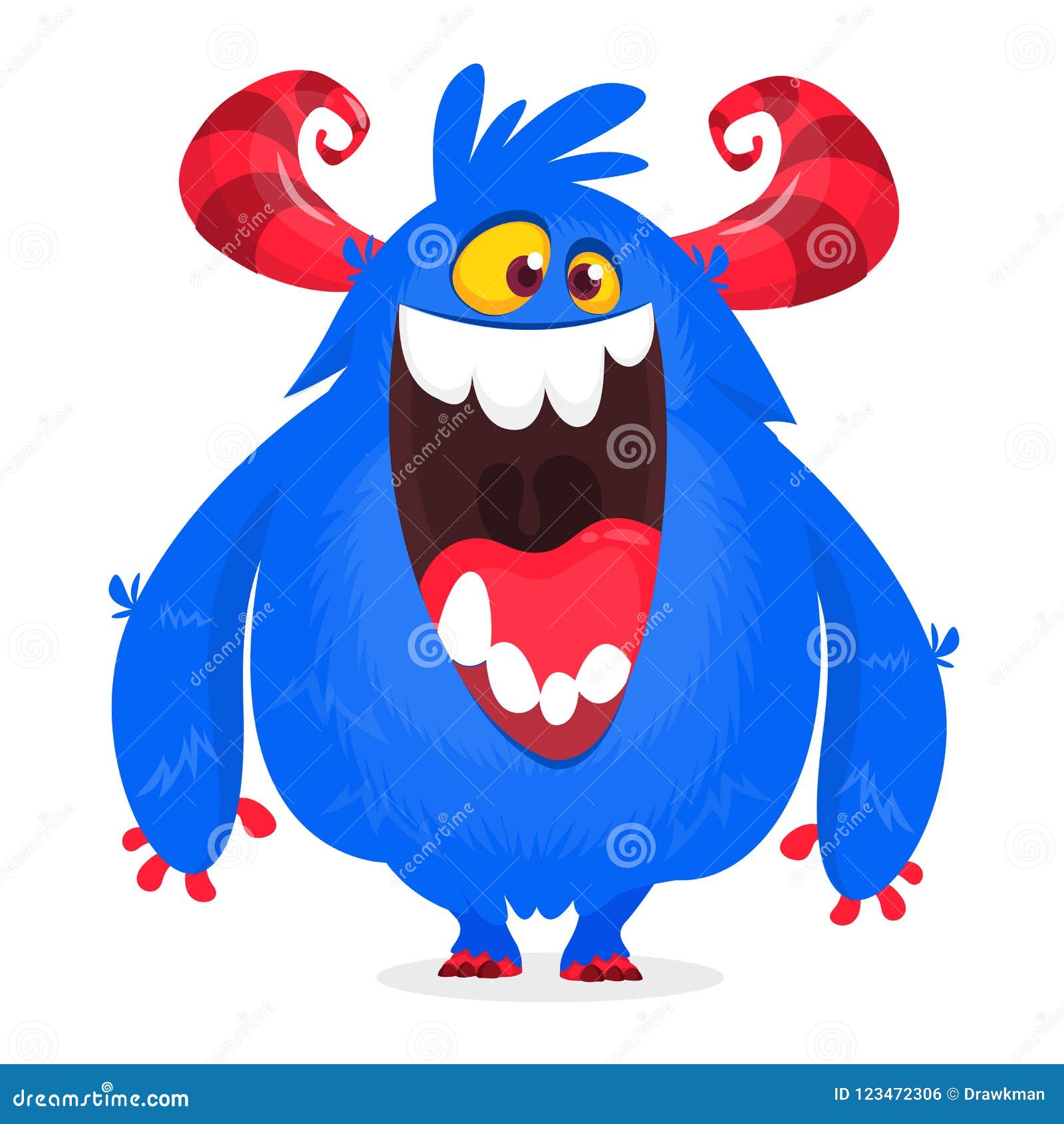 Happy Cartoon Monster with Mouth Open. Halloween Vector Blue Monster. Stock  Vector - Illustration of design, animal: 123472306