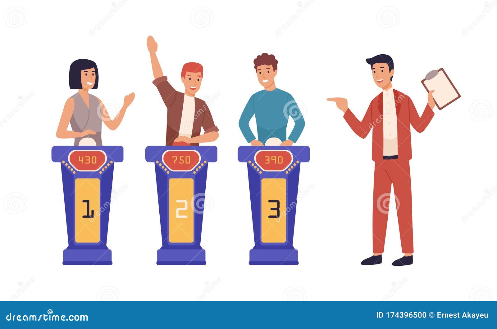Happy Cartoon People at Quiz TV Show Flat Vector Illustration. Smiling Man and Woman Participants Answering Questions of Stock Vector - Illustration of intelligent, knowledge: 174396500 Happy Cartoon People at Quiz TV Show Flat Vector Illustration. Smiling Man and Woman Participants Answering Questions of Stock Vector - Illustration of intelligent, knowledge: 174396500