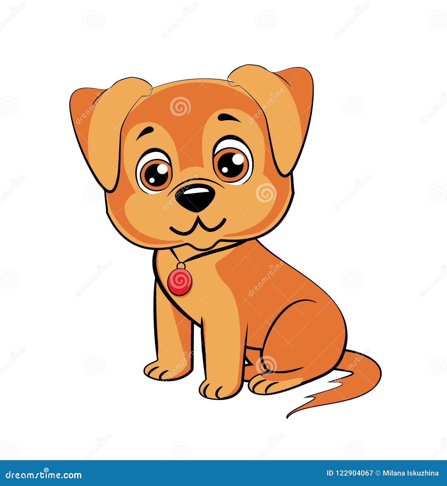 Happy Cartoon Puppy Sitting, Portrait of Cute Little Dog Wearing Collar. Dog  Friend Stock Vector - Illustration of happy, comic: 122904067
