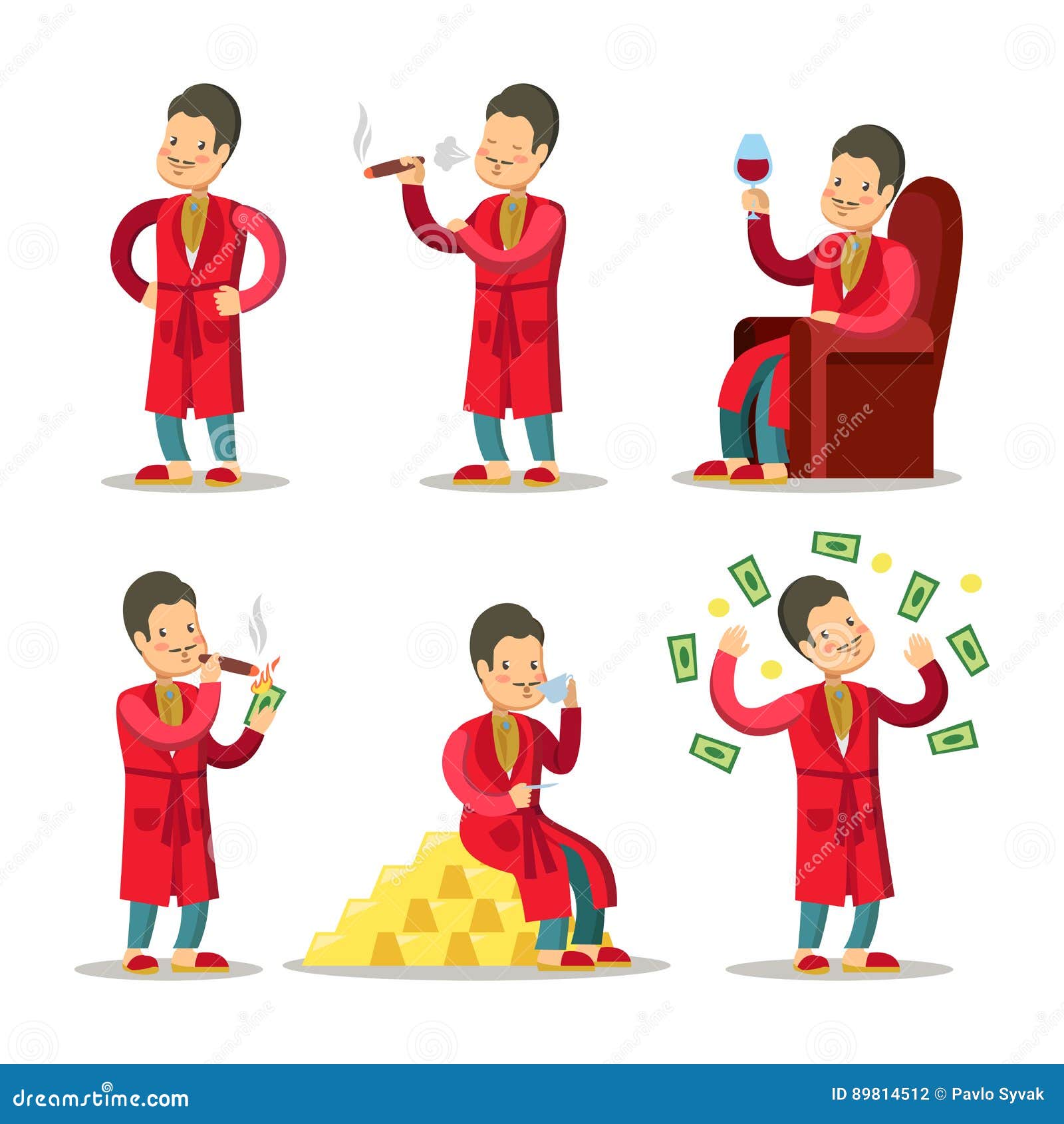 Happy Cartoon Rich Man With Money And Cigar Successful Senior - happy cartoon rich man with money and cigar successful senior businessman