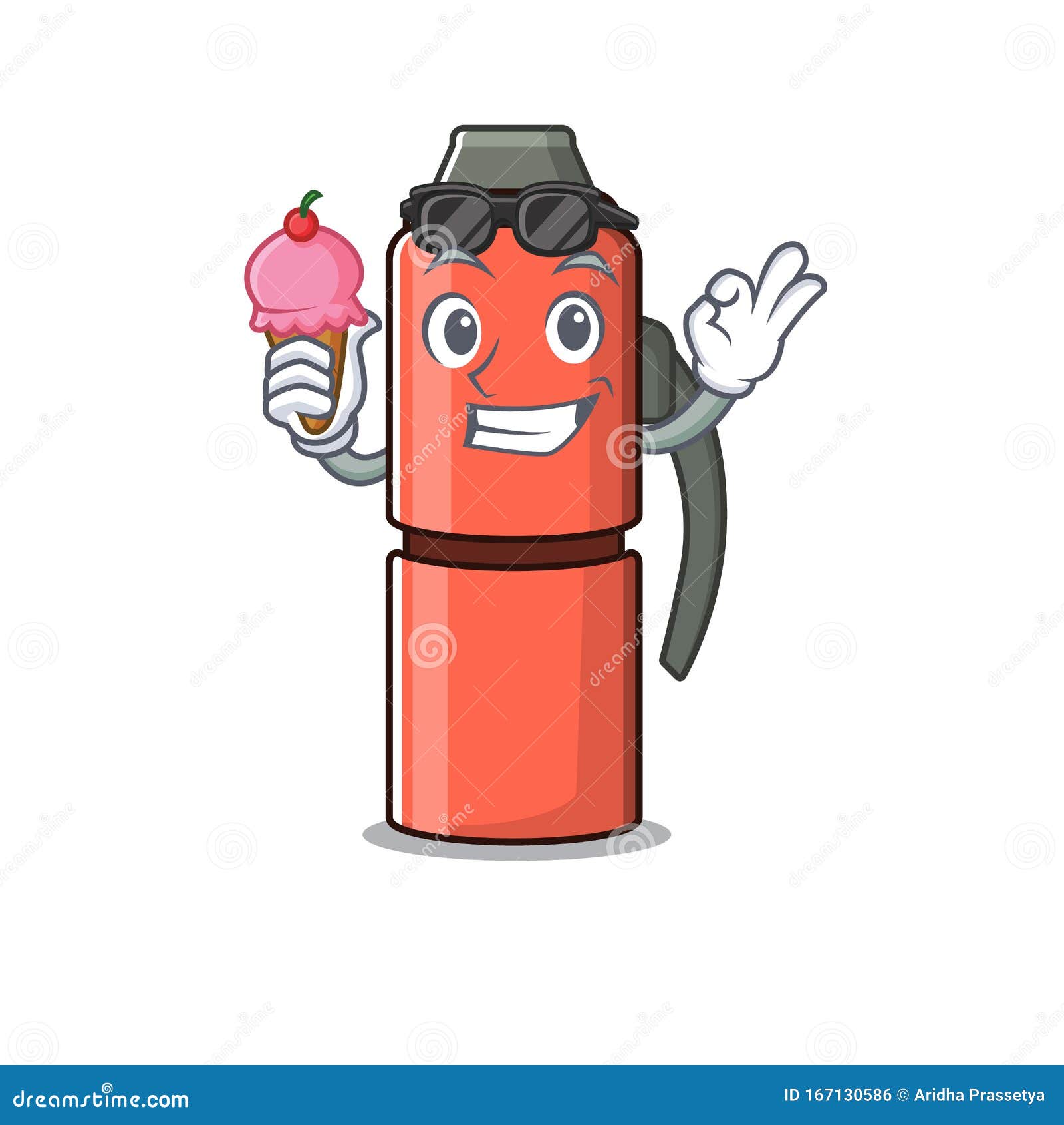 Happy Cartoon of Thermos Bottle Scroll with Ice Cream Stock Vector