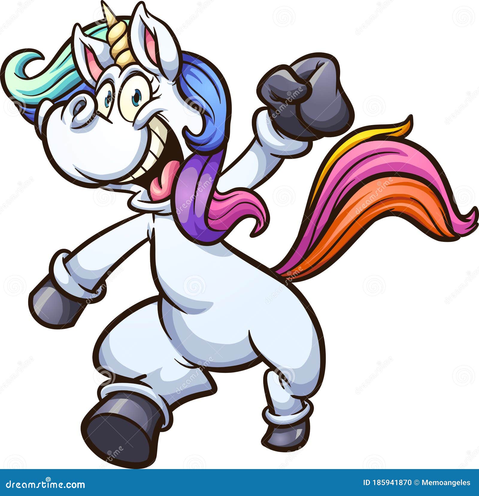 Happy Cartoon Unicorn Jumping with Fist Up Stock Vector - Illustration