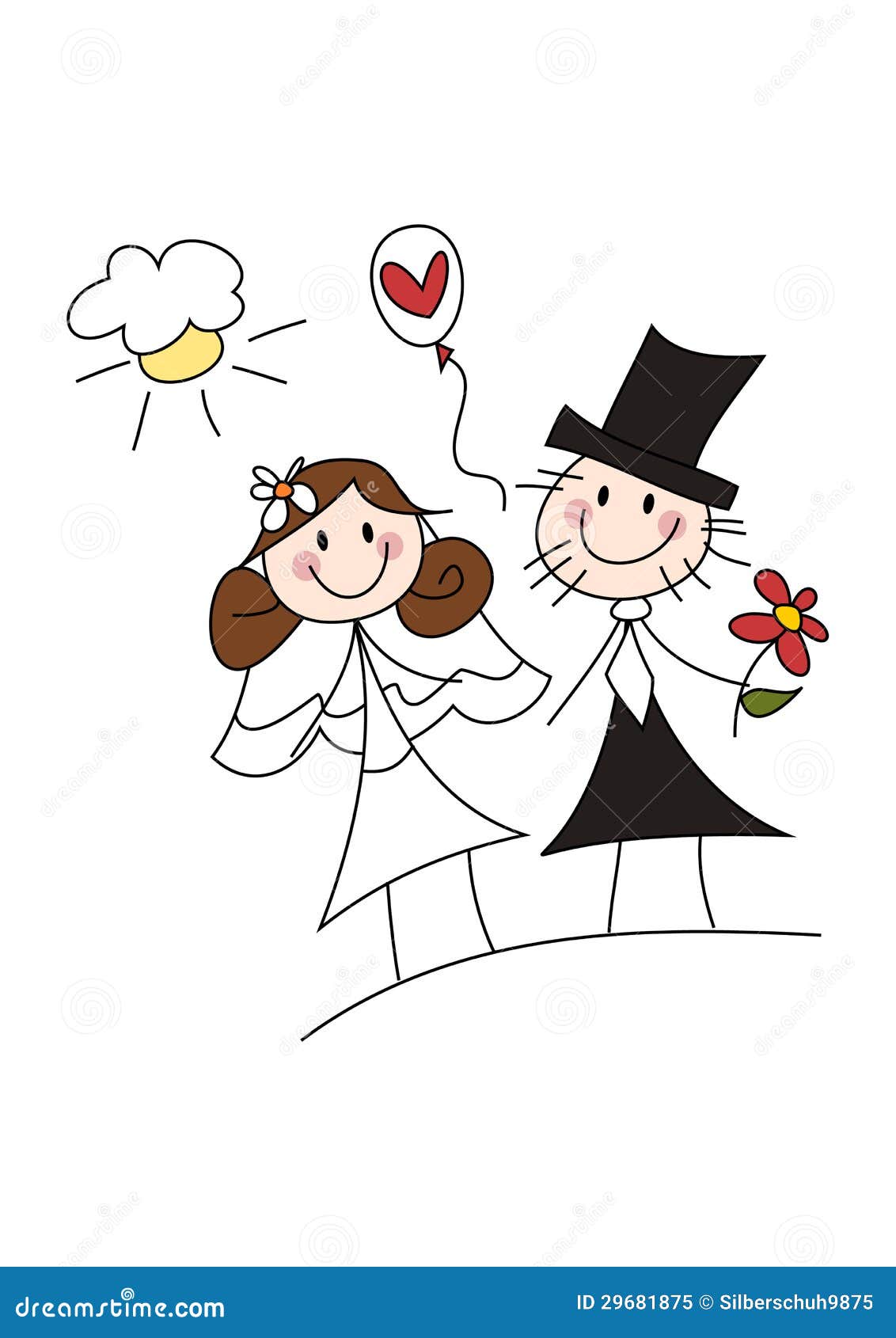 Happy Cartoon Wedding Couple Stock Illustration - Illustration of ...