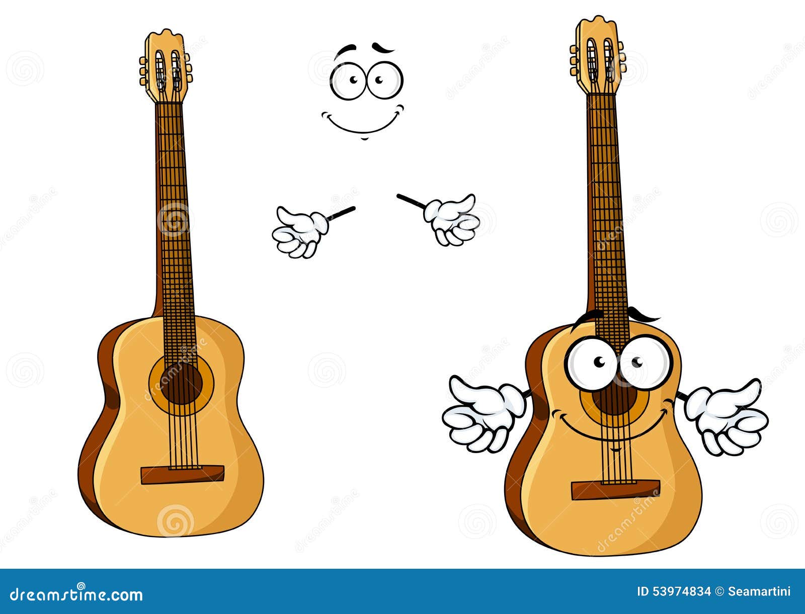 happy cartoon wooden acoustic guitar stock vector illustration of