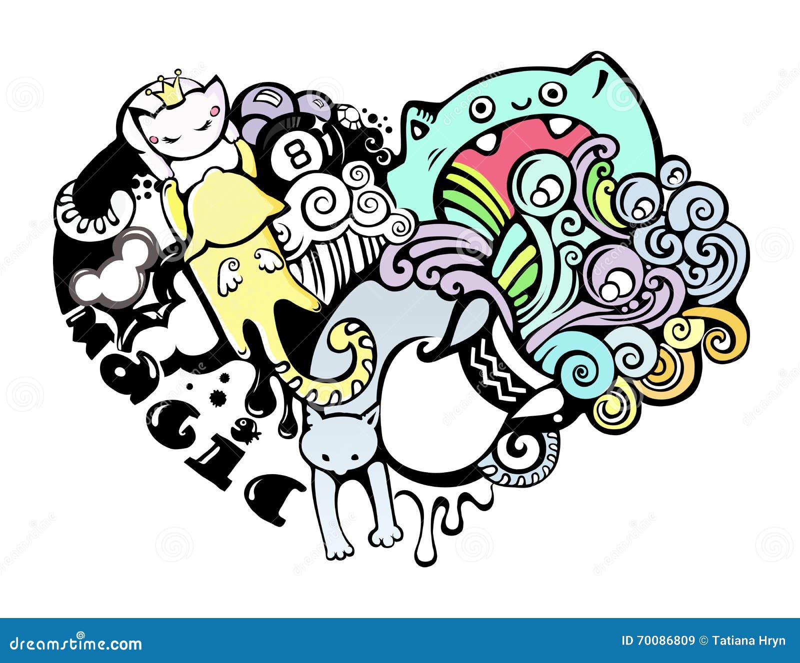 Happy Cats In Love Doodle Art Stock Vector Illustration Of Cute