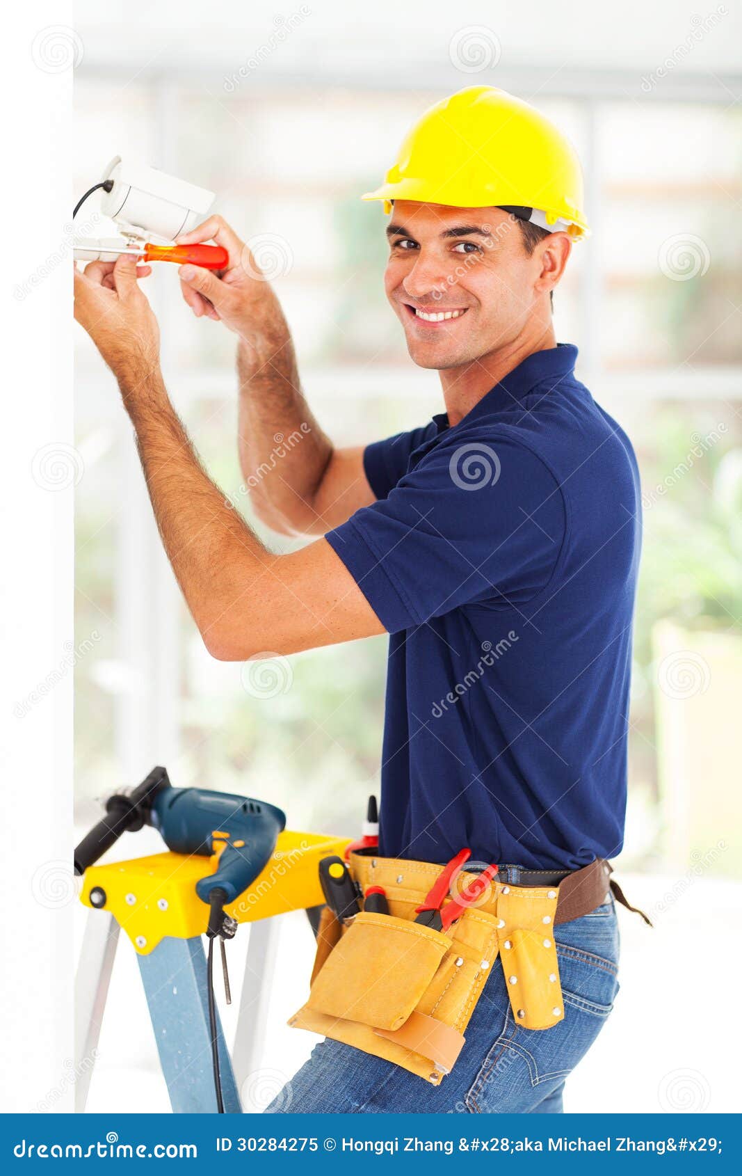 Cctv camera technician stock image. Image of belt, cctv 30284275