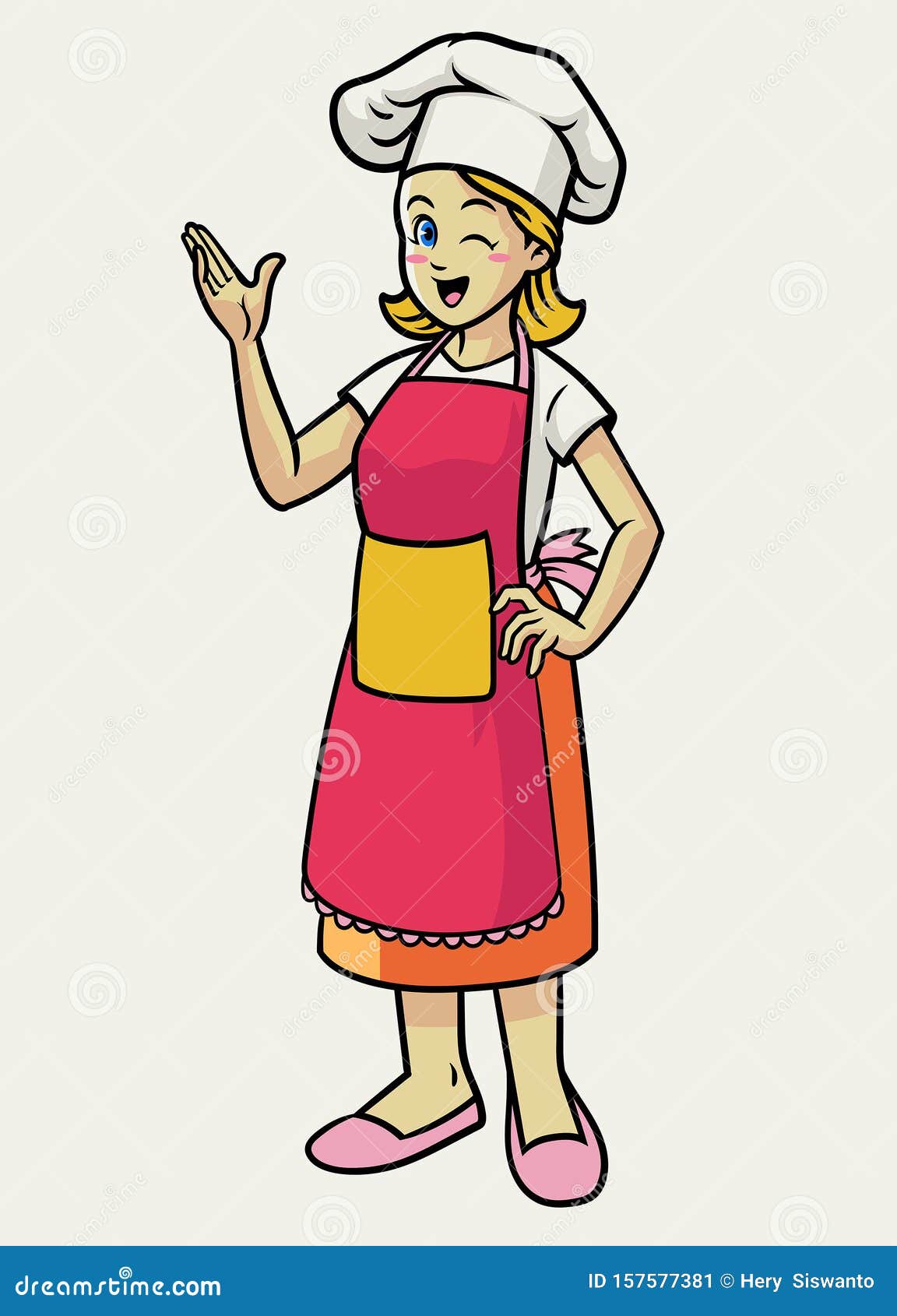 Happy Cheerful Female Chef Wearing Apron Stock Vector Illustration of main, delicious 157577381