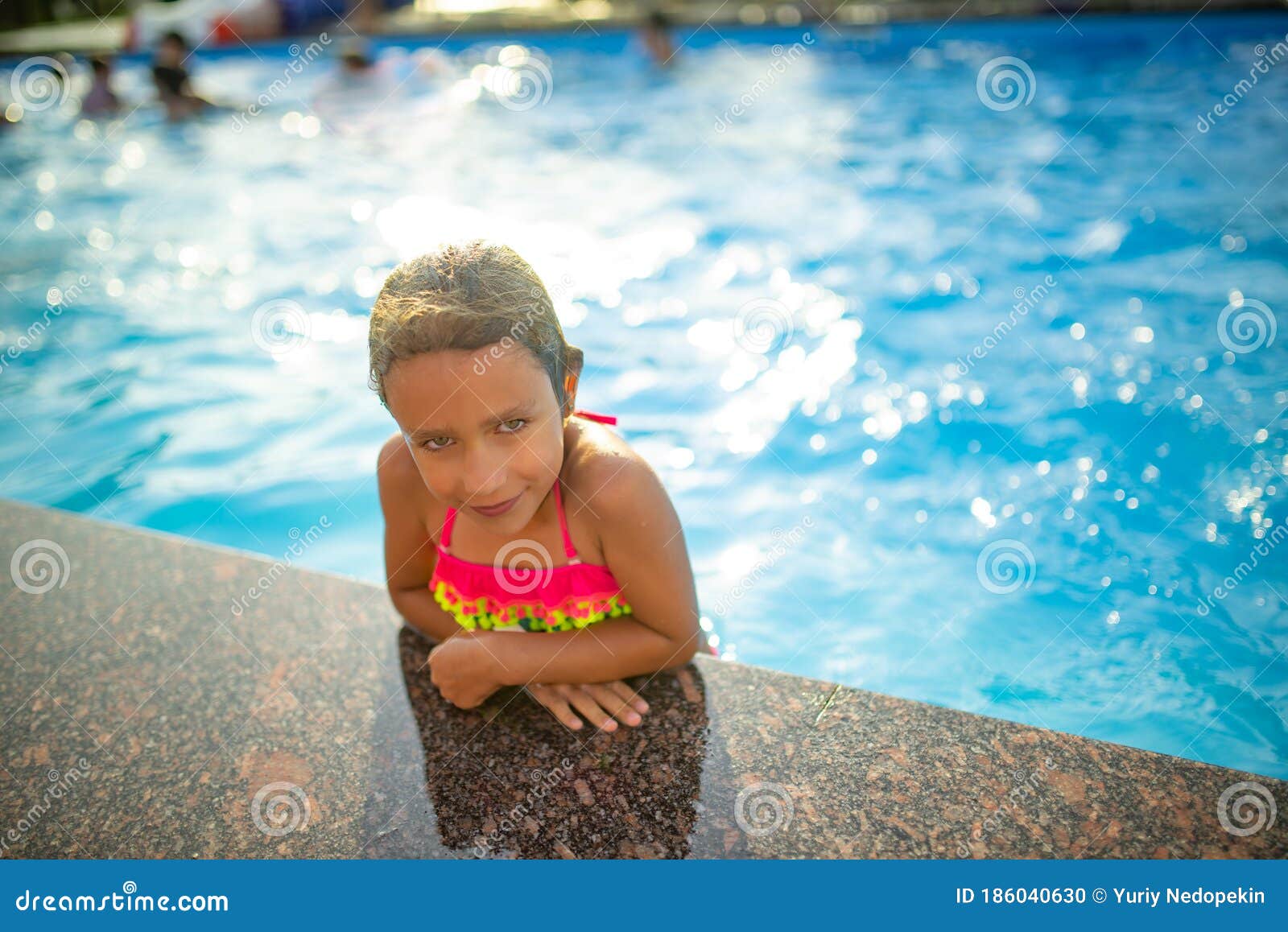 Pretty Little Girl With Bikini In A Pool Day Stock Photo 