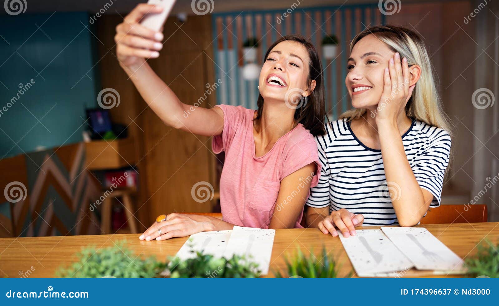 Happy Smiling Women Friends Having Fun and Taking Selfie Stock Image ...