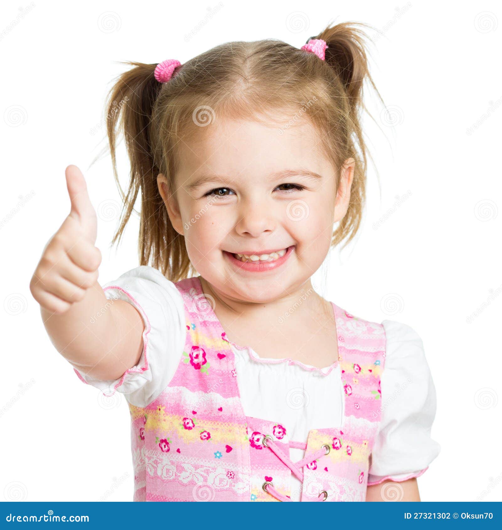 Happy Child Girl With Hands Thumbs Up Stock Photo 27321302 Megapixl