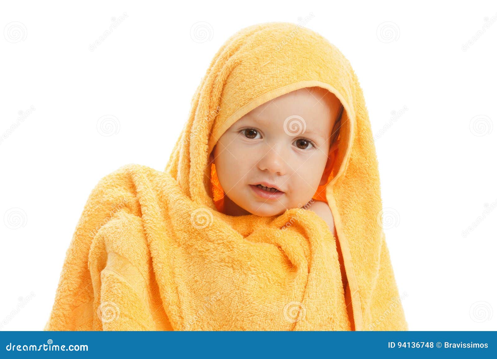 Happy Child Wearing Yellow Towel Stock Photo - Image of home, bath ...