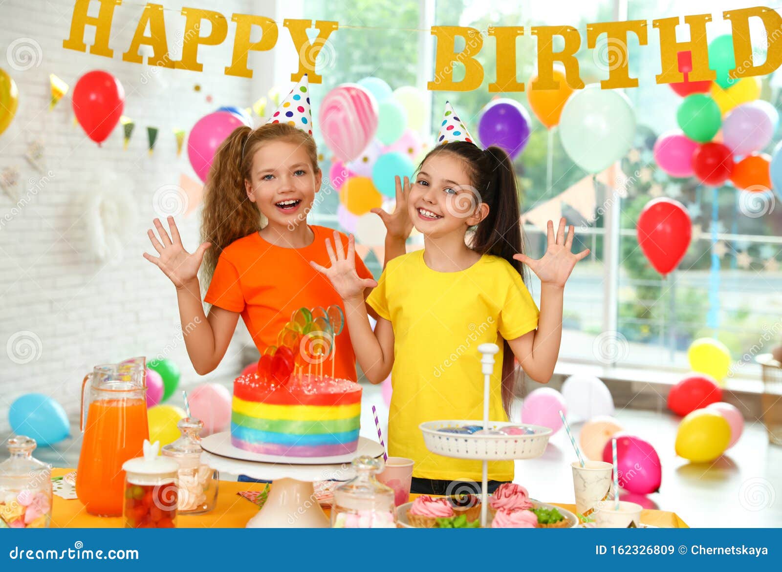 Happy Children at Birthday Party in Room Stock Image - Image of happy ...