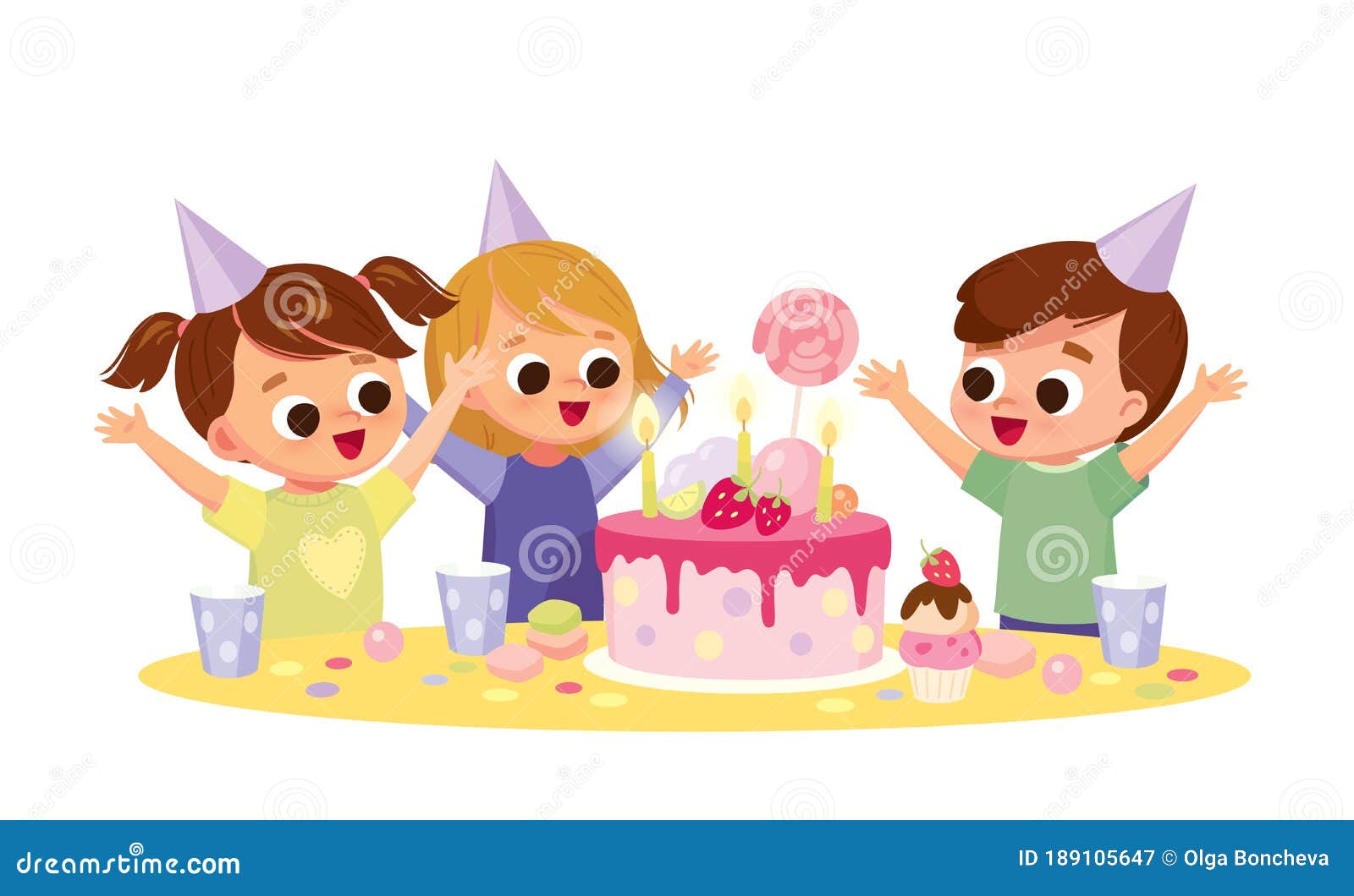 Happy Children with Cake and Balloons at the Birthday Party. Stock ...