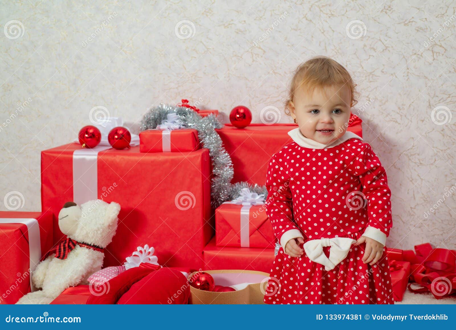 Happy Children. Celebraties Concept. Cute Babies With A Red Present Box ...