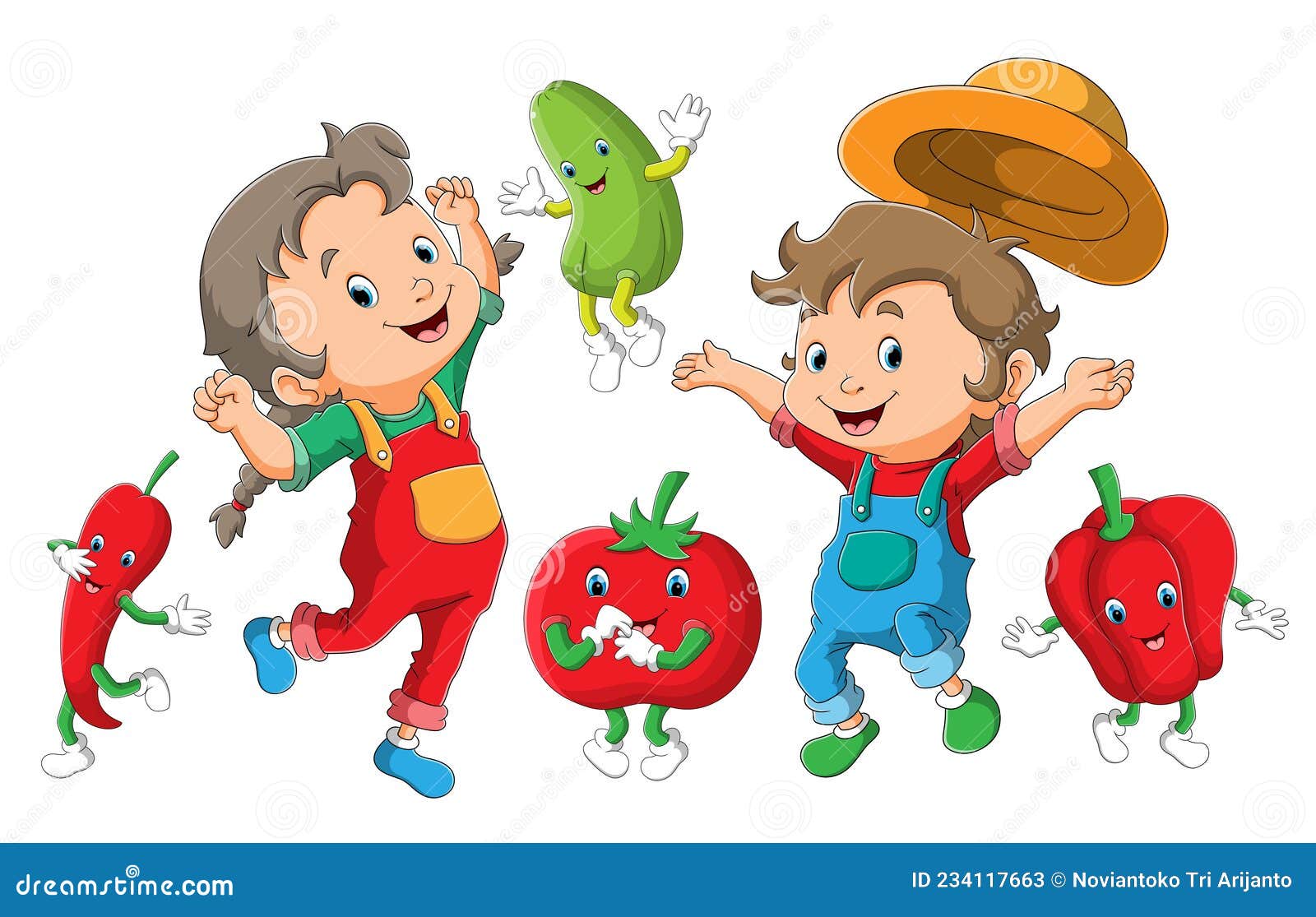 The Happy Children are Dancing with the Vegetables Stock Vector