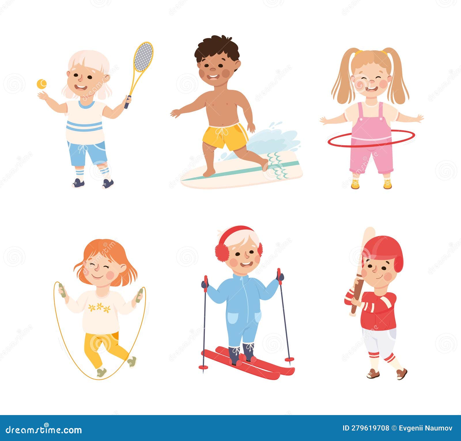 Happy Children Doing Sport and Physical Activity Vector Set Stock ...