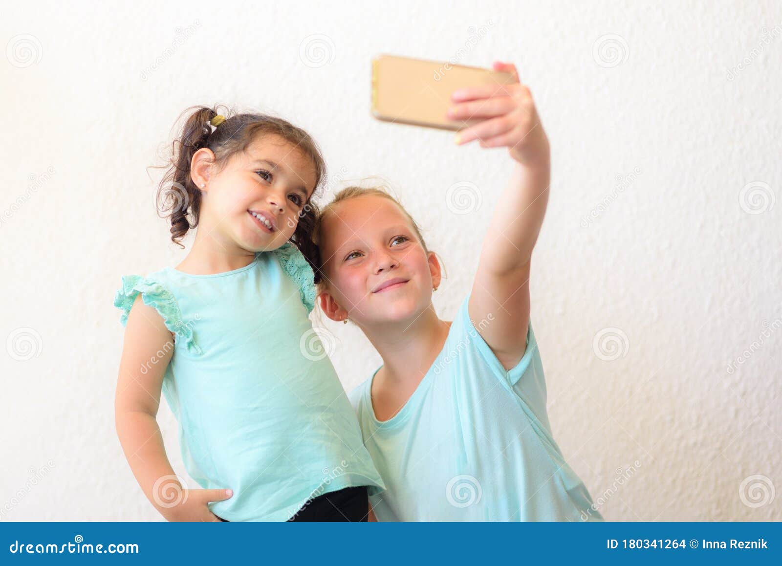Happy Children Making Selfie.Two Adorable Little Sisters Taking Photo ...