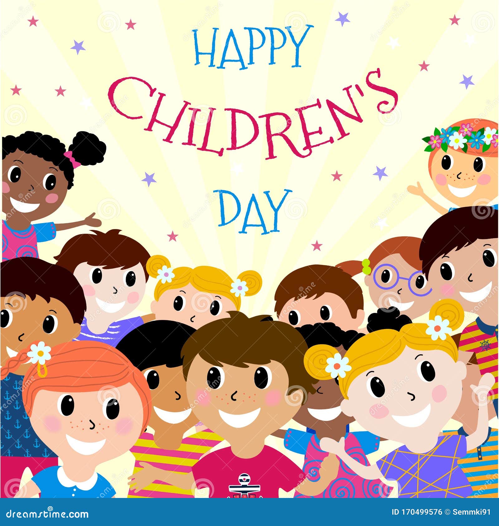 Happy Children`s Day Concept. Kids Party. Template for Advertising  Brochure. Funny Cartoon Character Stock Illustration - Illustration of  cheerful, isolated: 170499576