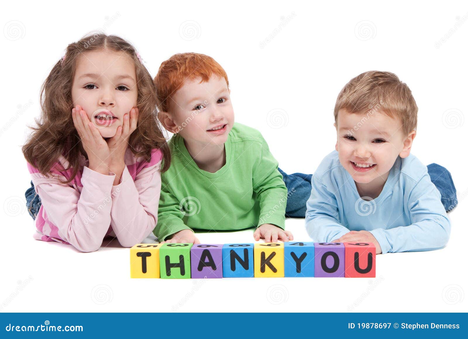 Happy Children with Thankyou Kids Letter Blocks Stock Image ...