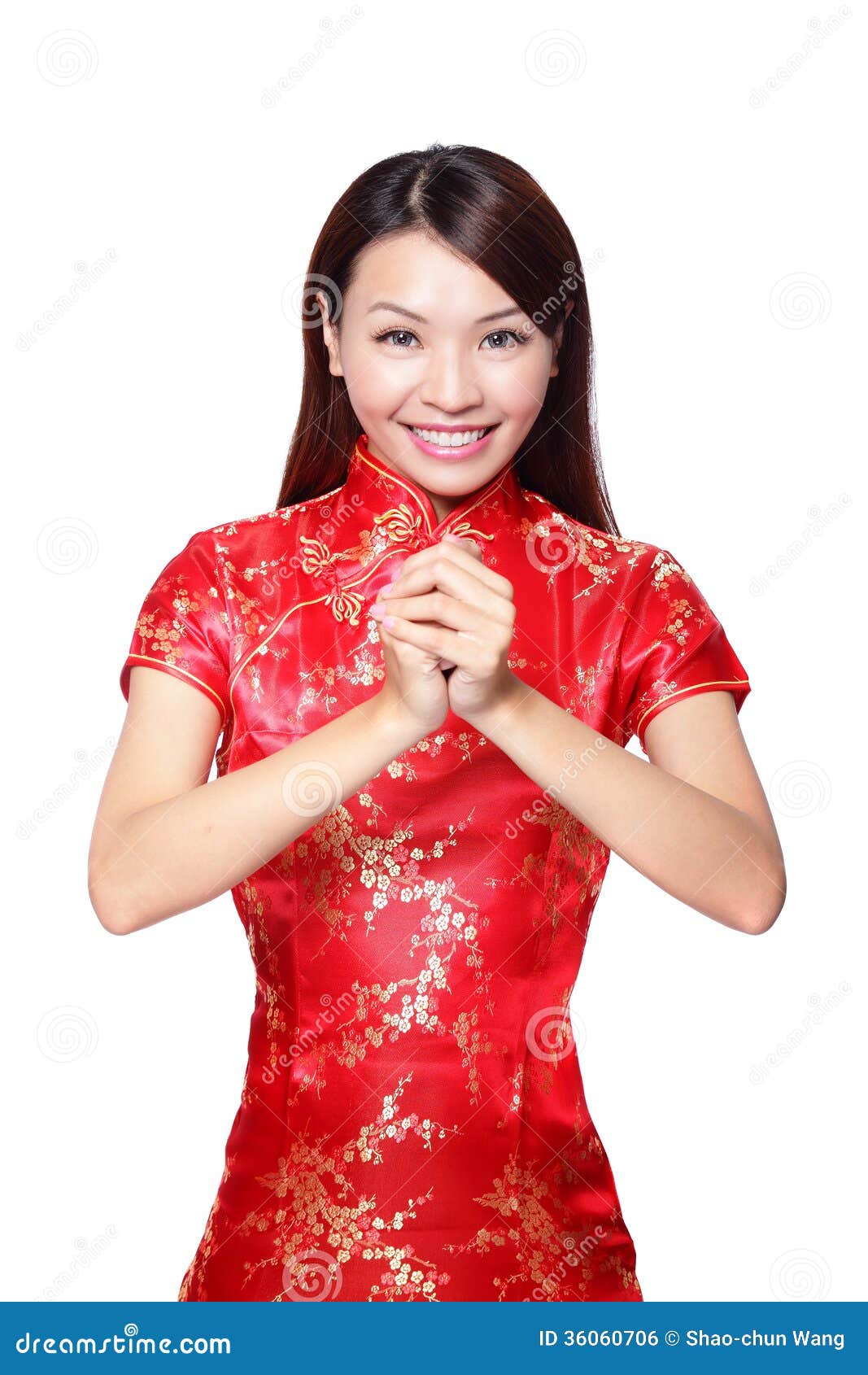 Happy Chinese new year. beautiful young Asian woman with gesture of 