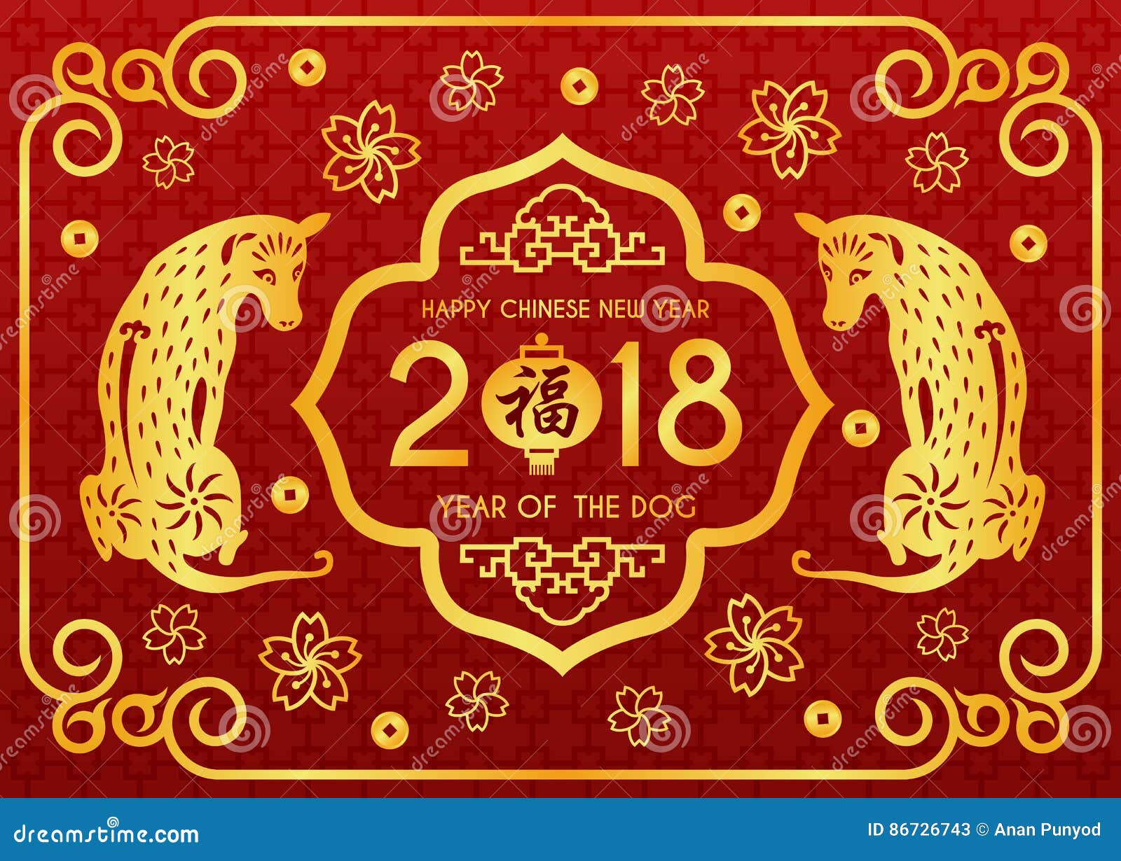 Happy Chinese New Year 2018 Card With Chinese Word Mean ...