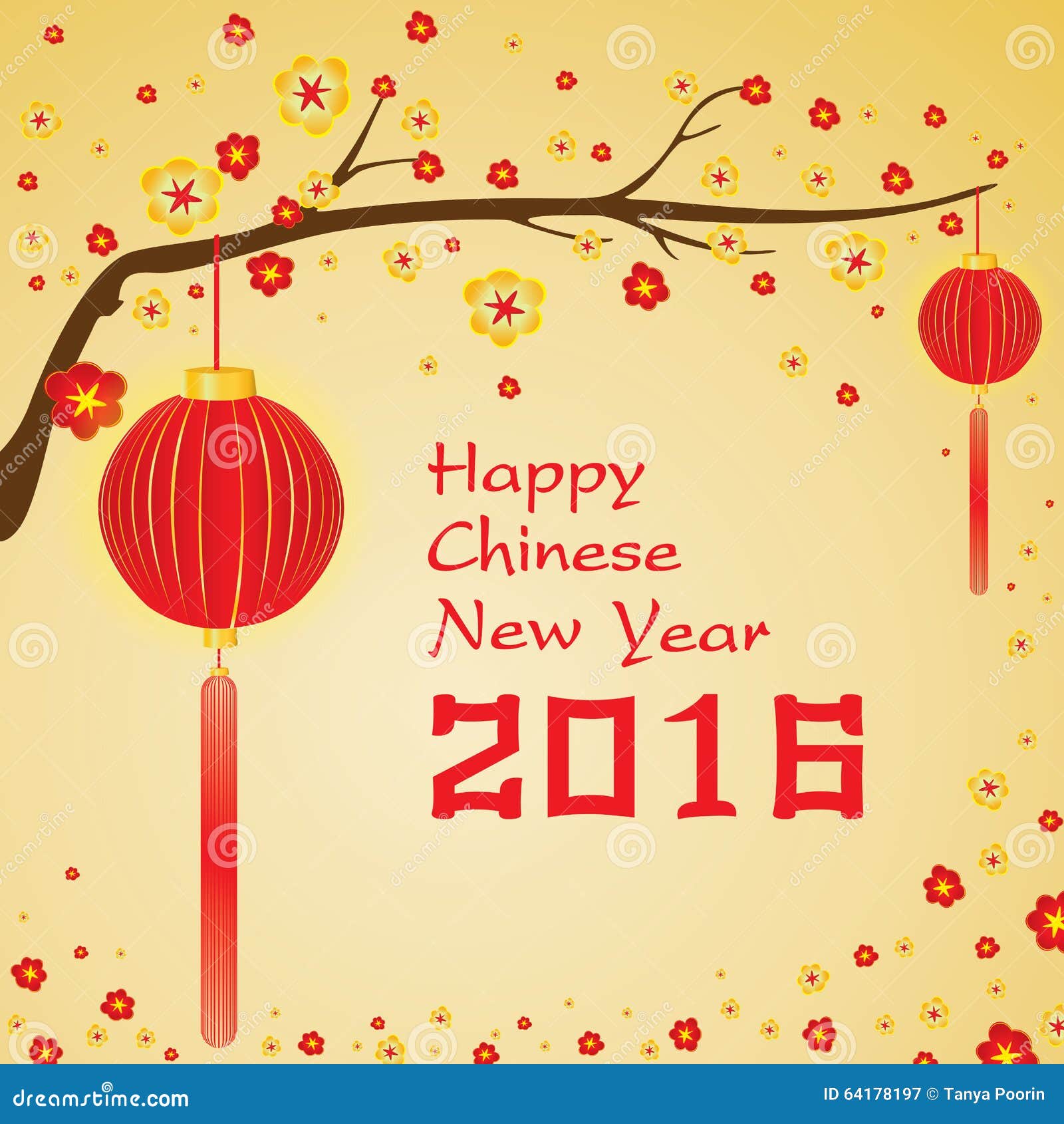happy chinese new year 2016 card and colorful flower on gold happy chinese new year card
