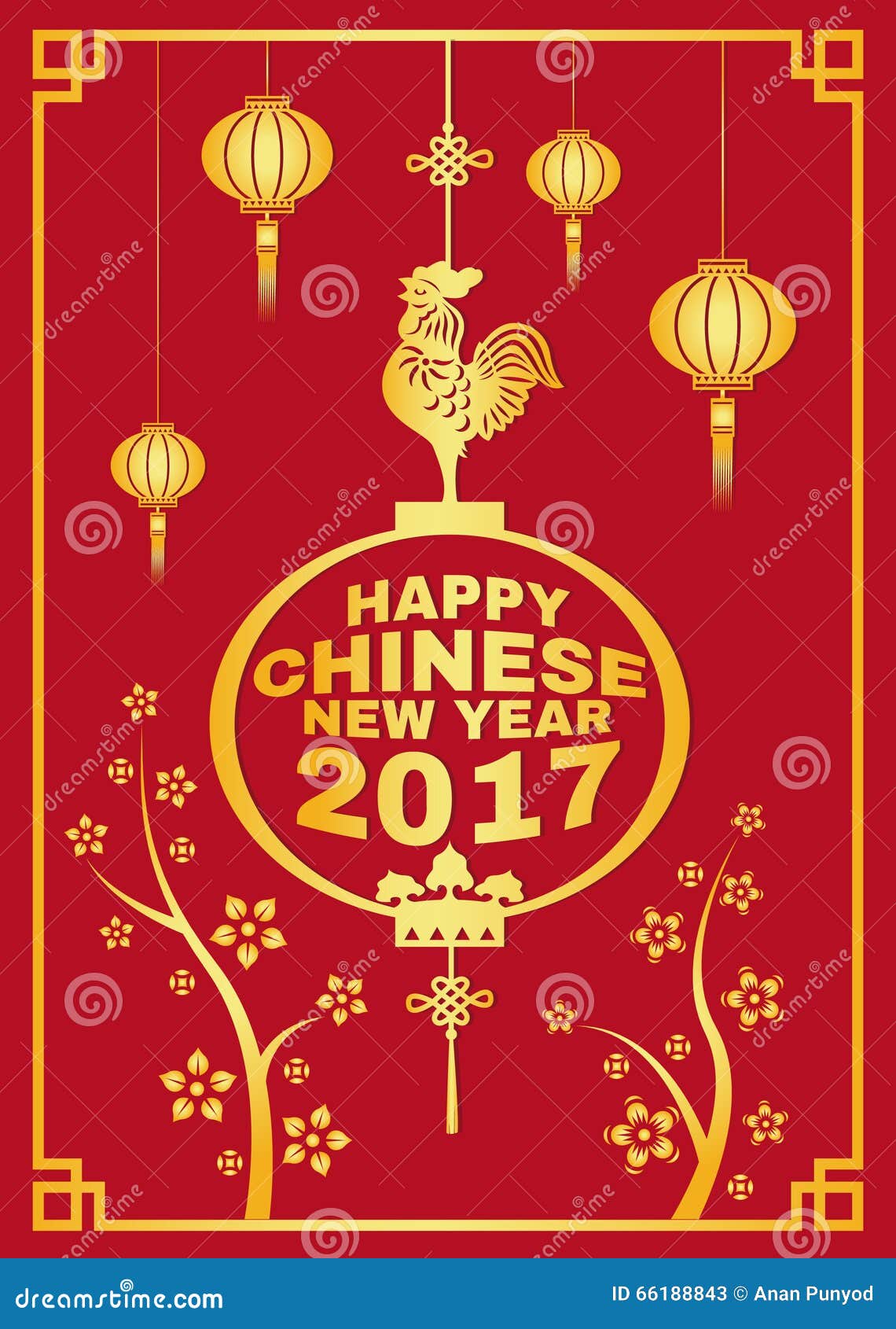 happy chinese new year card lanterns chicken symbols flower 66188843