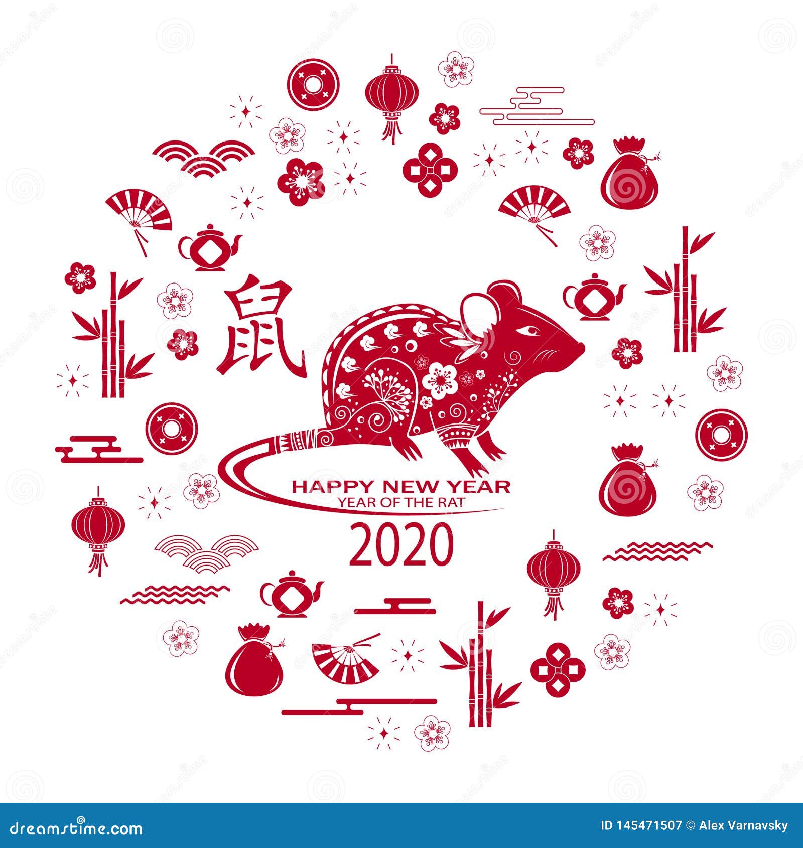 Happy Chinese New Year 2020 Card With Rat. Chinese Translation Rat. Stock Vector ...1600 x 1689