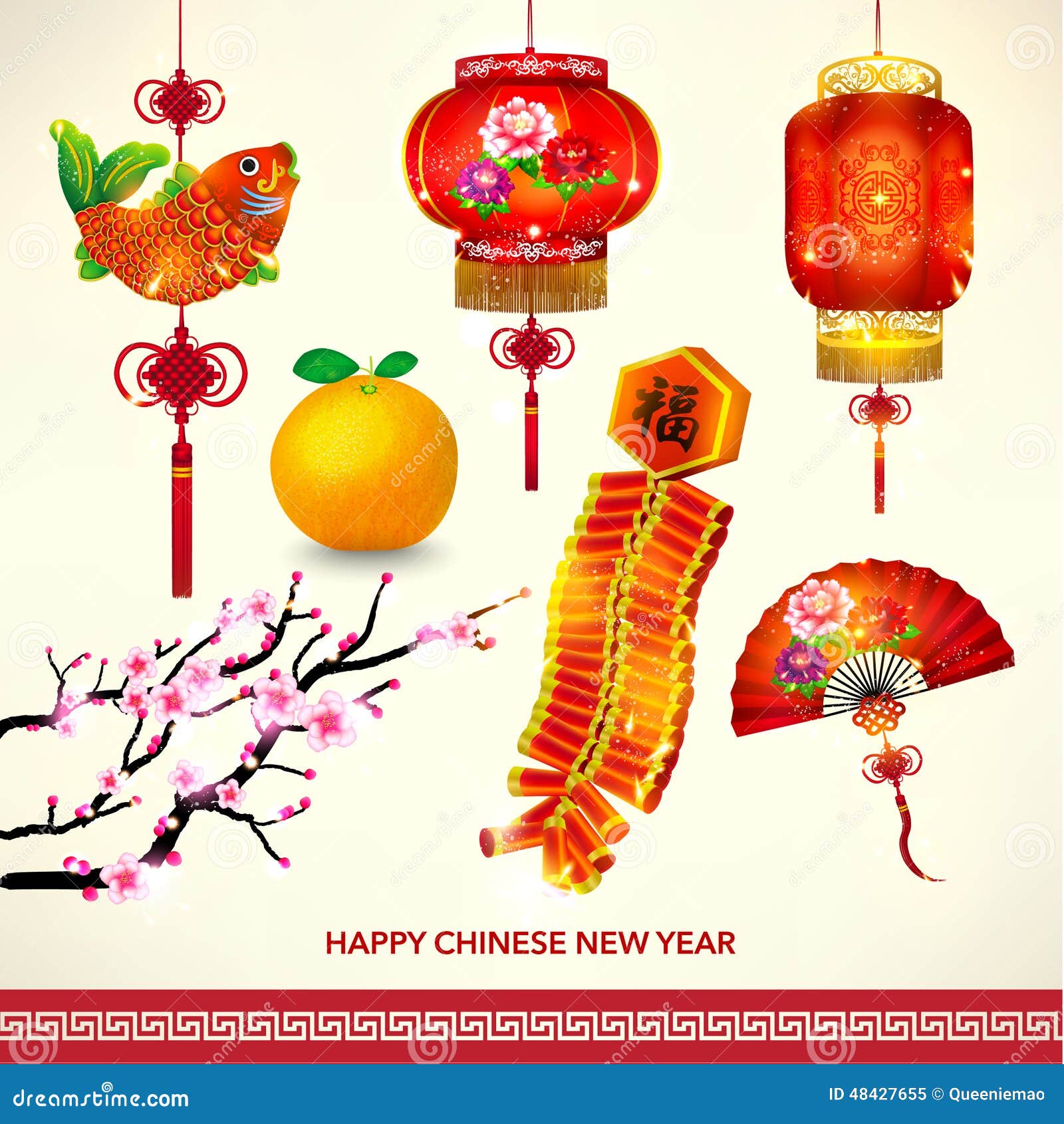 Happy Chinese New Year Decoration Set Stock Vector - Image ...