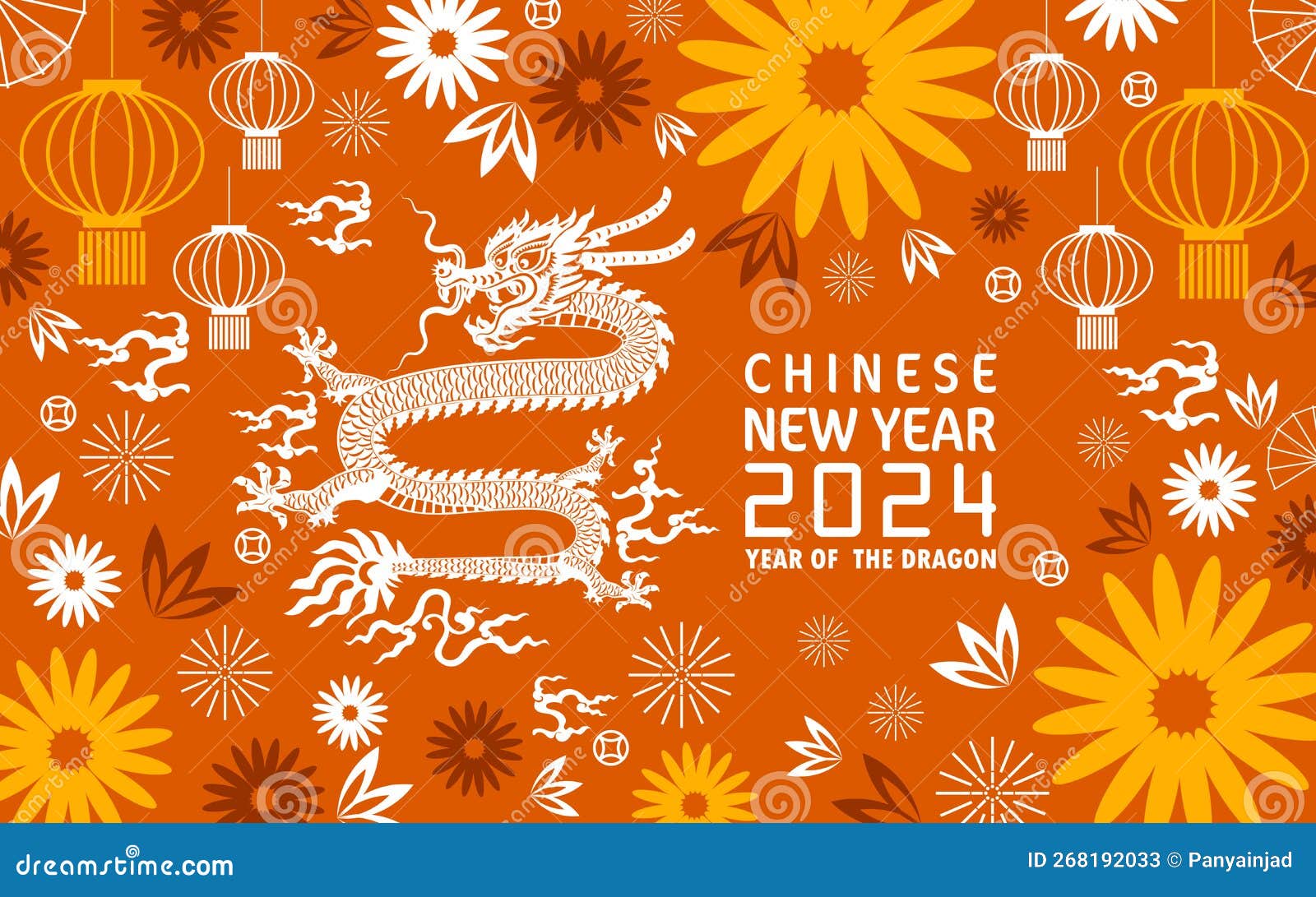 Happy Chinese New Year 2024 Year of the Chinese Dragon Zodiac with on