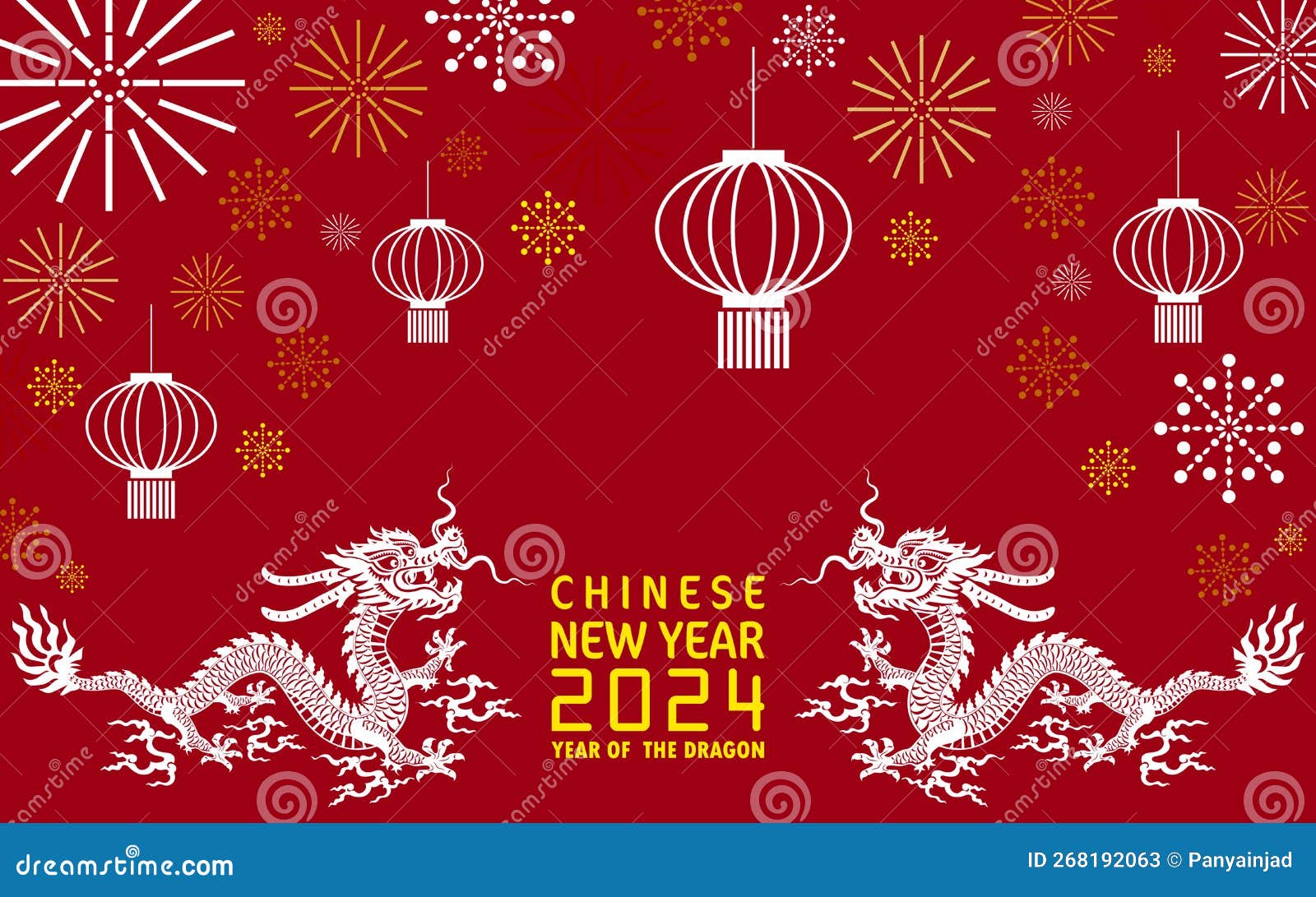 Happy Chinese New Year 2024 Year of the Chinese Dragon Zodiac with on