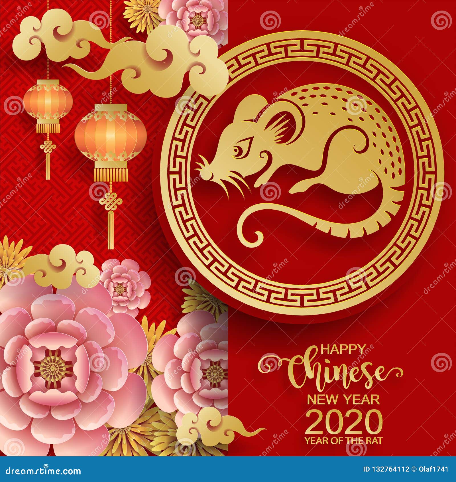 Happy Chinese New Year 2020 Stock Vector - Illustration of holiday, decoration: 132764112