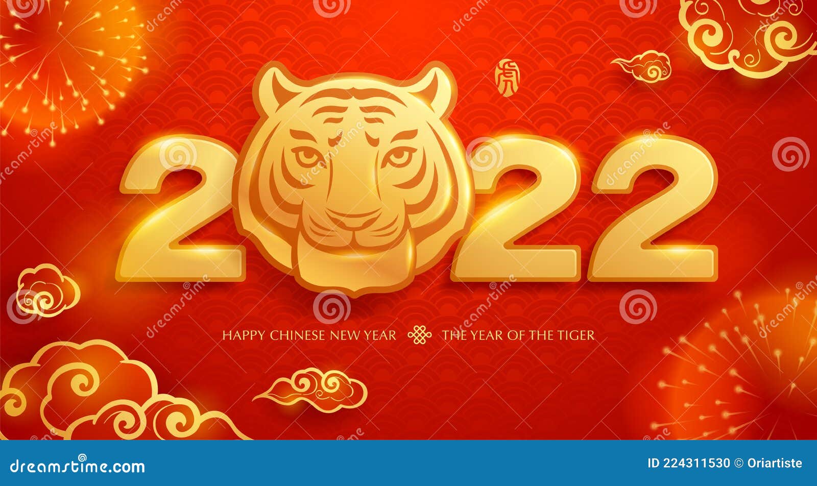 Happy Chinese New Year 22 Year Of The Tiger Paper Graphic Cut Art Of Golden Tiger Symbol On Chinese New Year Festive Red Stock Vector Illustration Of Copy Animal