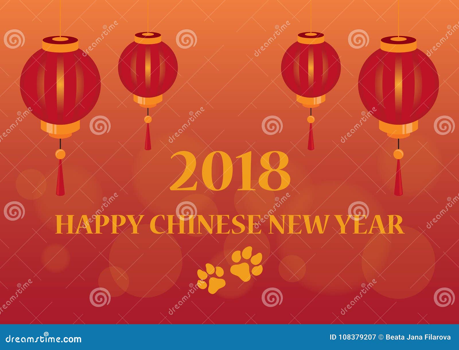 Happy chinese new year 2018 vector. Chinese lanterns on red background. Chinese Year Dog Vector Illustration