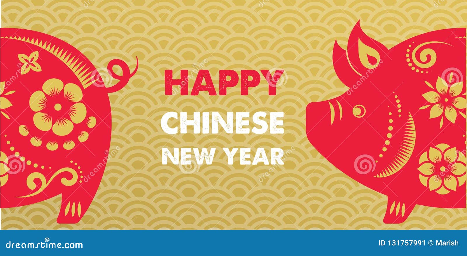 Happy Chinese New Year 2019 The Year Of Pig Vector Banner