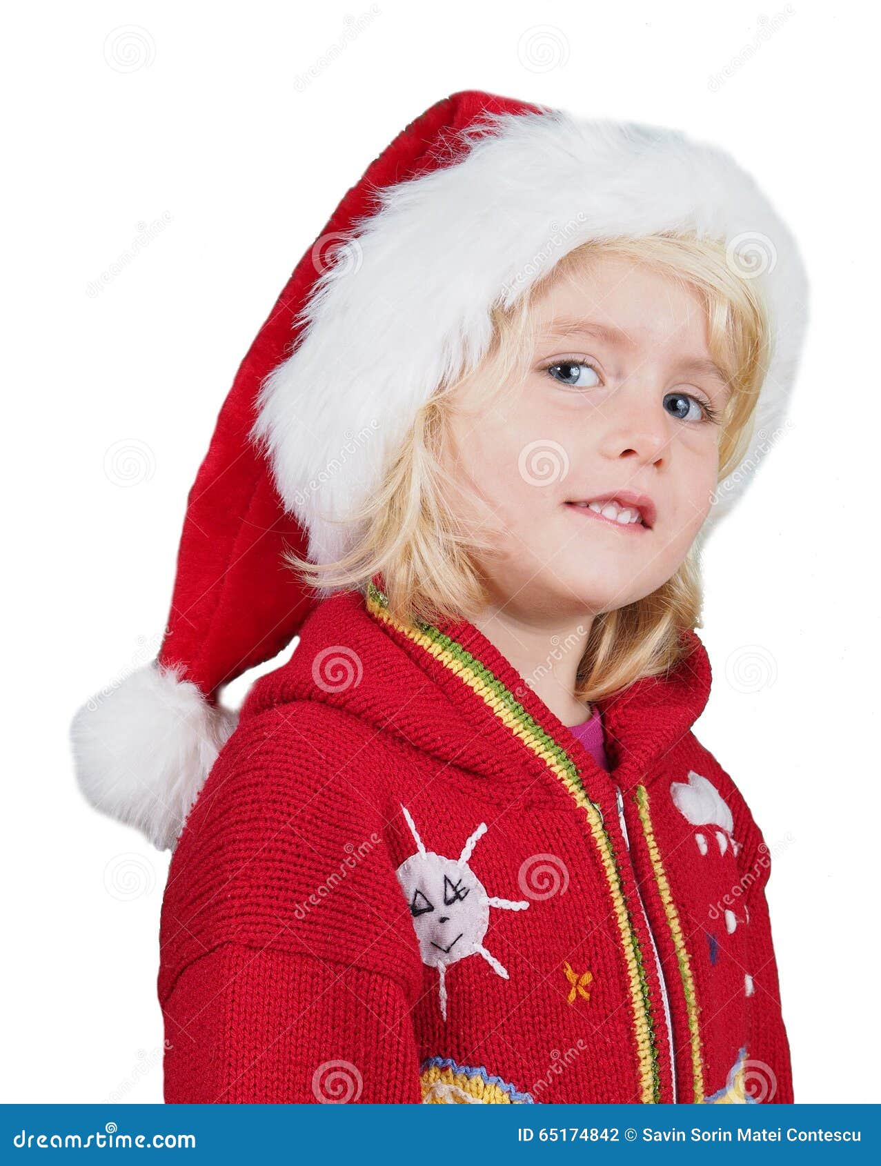 Happy Christmas Little Girl with Santa Hat Stock Photo - Image of ...