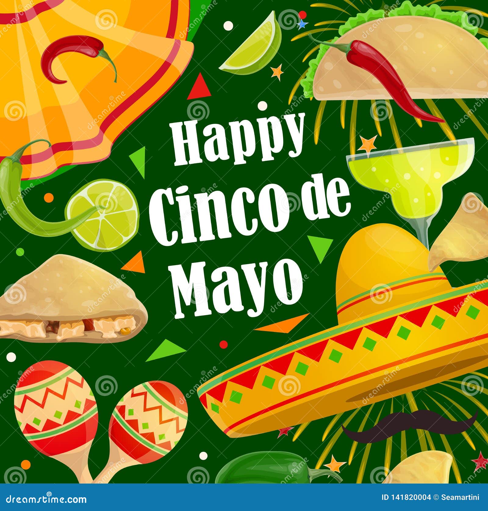 Happy Cinco De Mayo Holiday Party Fiesta Fireworks Stock Vector