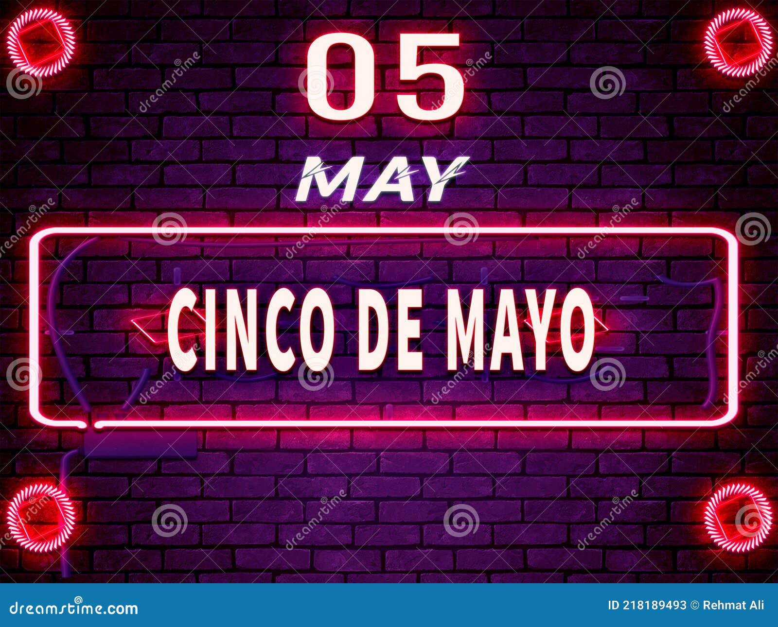 05 May, Cinco De Mayo. Neon Text Effect on Bricks Background Stock