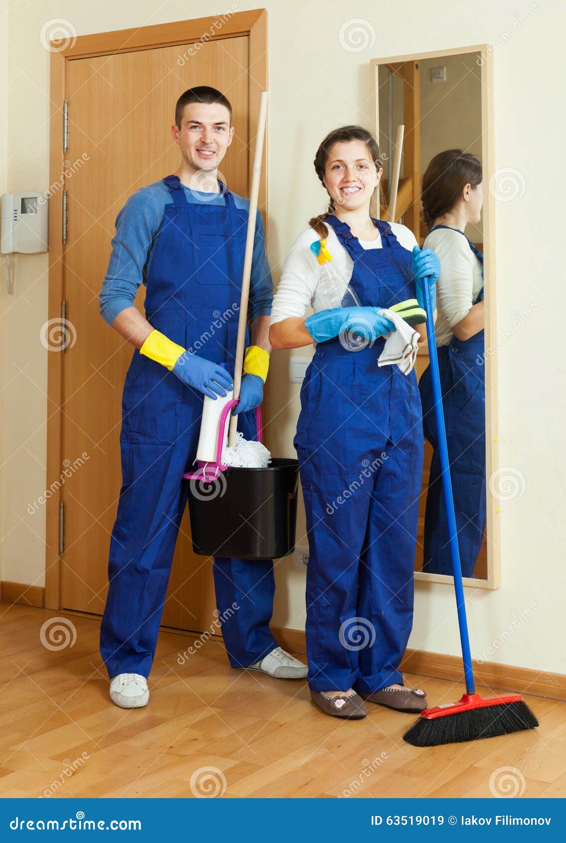 Happy Cleaners Team is Ready Stock Image Image of chores, maid 63519019