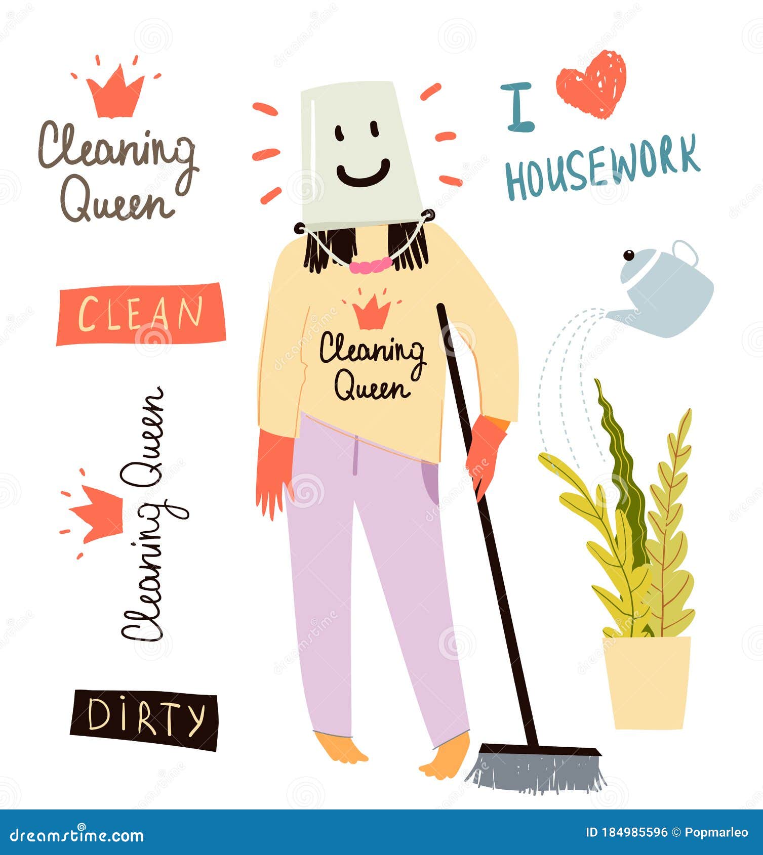 Fun Cleaning Lady or Housekeeper or a Woman Doing daily Housework Design.  Collection of Hand Drawn Cleaning Quotes and Stock Vector - Illustration of  household, drawing: 184985596