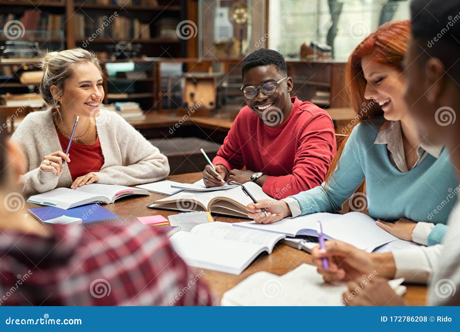 Happy College Students Studying Together Stock Photo Image Of Table