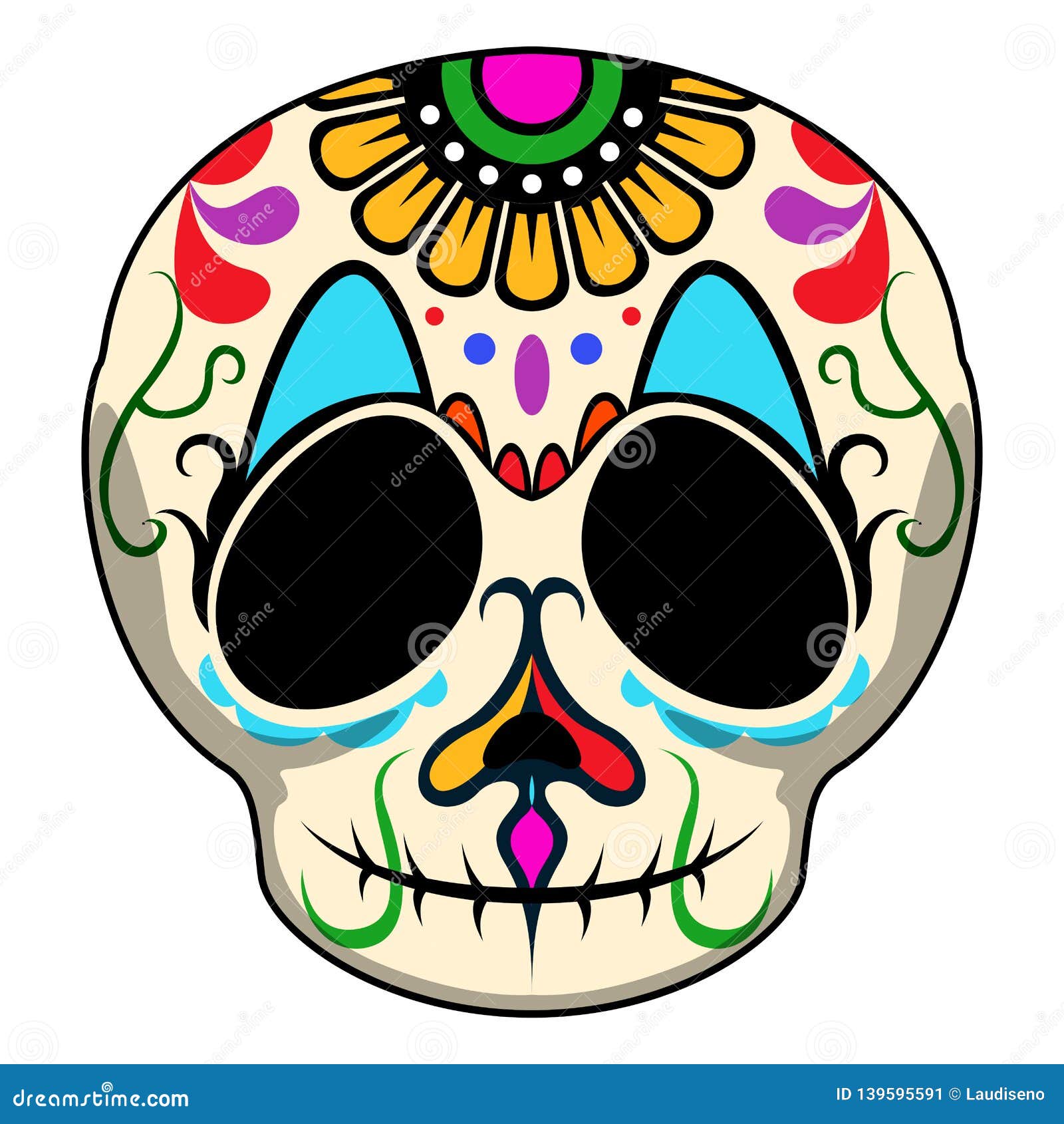 Happy Colored Mexican Skull Cartoon Stock Vector - Illustration of head,  happiness: 139595591