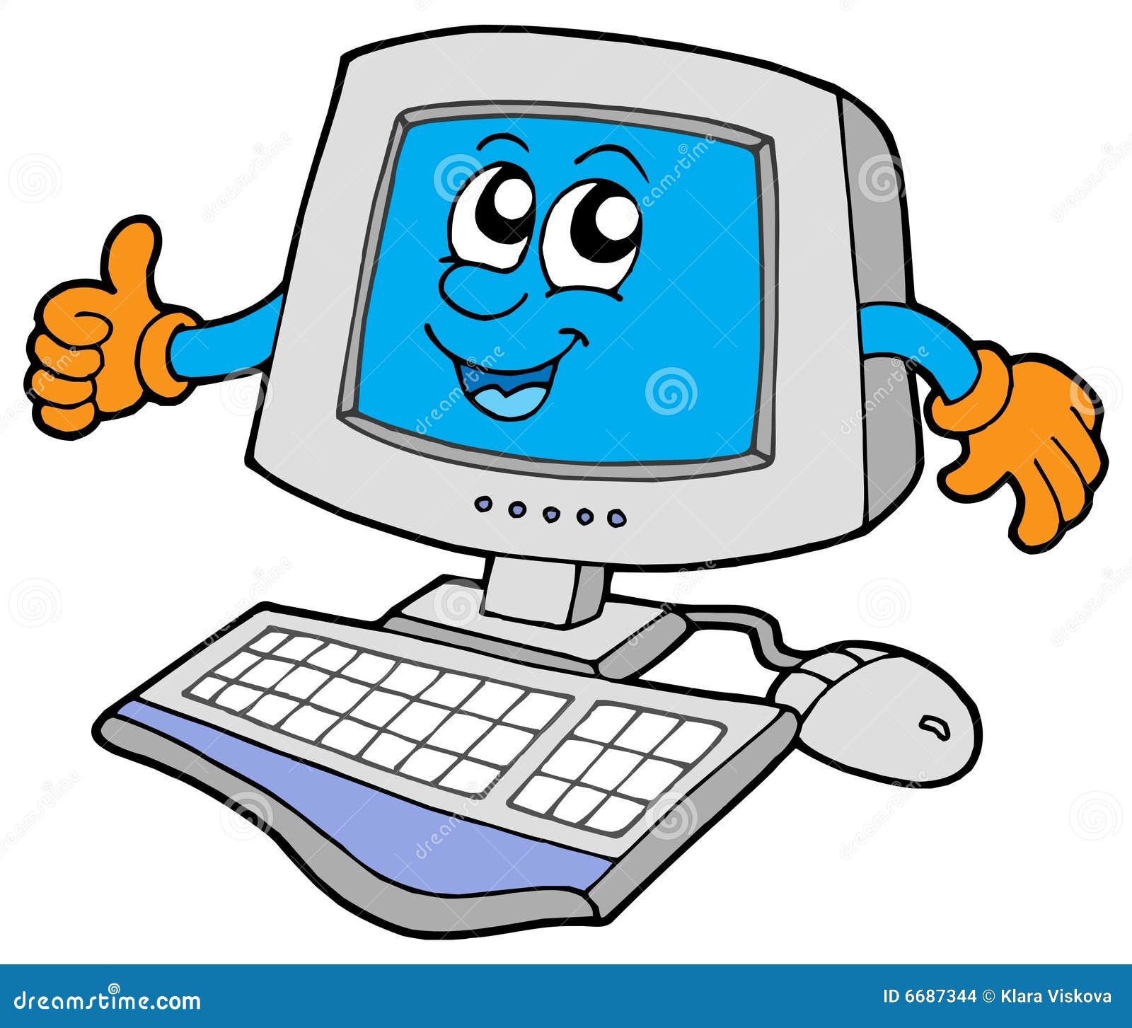 Happy Computer Cartoon In Light Blue Tones Isolated Stock Photo ...