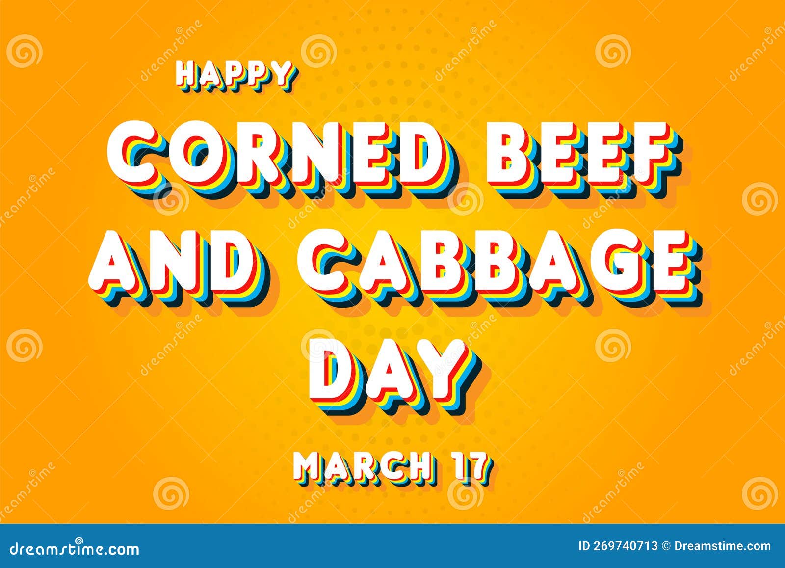 Happy Corned Beef and Cabbage Day, March 17. Calendar of March Retro Text Effect, Vector Design