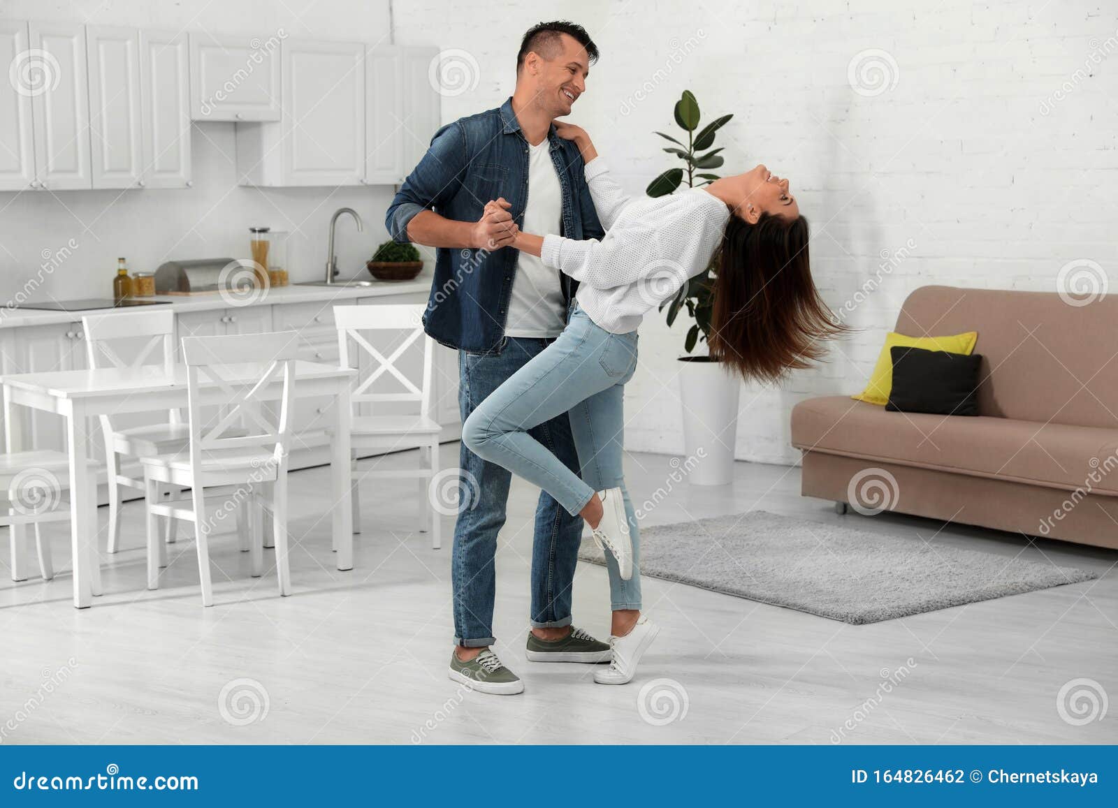 Happy Couple Dancing in Kitchen Stock Photo Image of grace, dance